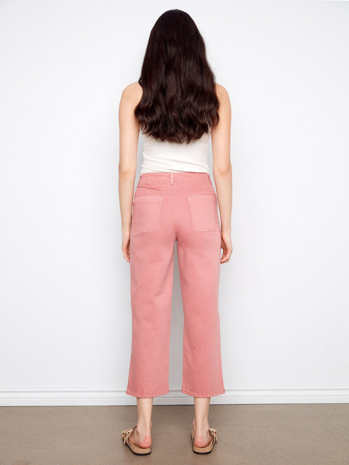 Pantalon court en sergé à braguette boutonnée devant - Rose vif