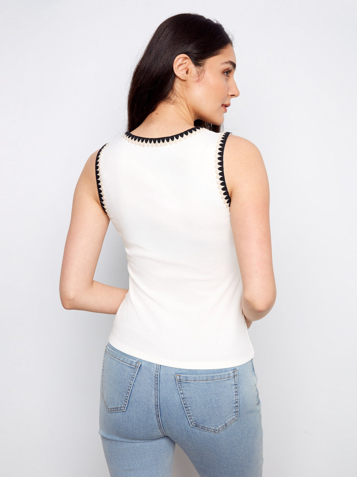 Débardeur en maille avec détails en crochet - Écru
