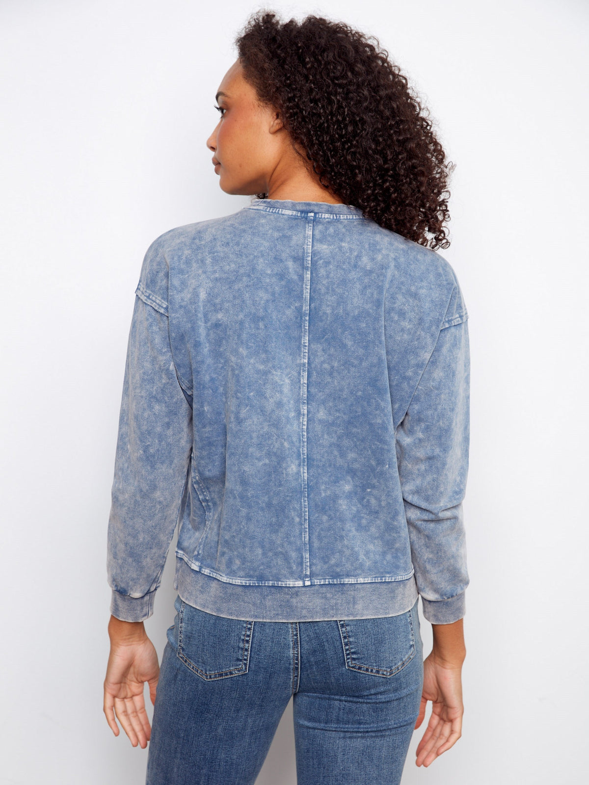 Haut à manches longues avec appliqué floral - Denim