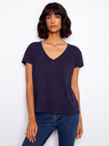 T-shirt en coton biologique à col en V et épaules tombantes - Bleu marine
