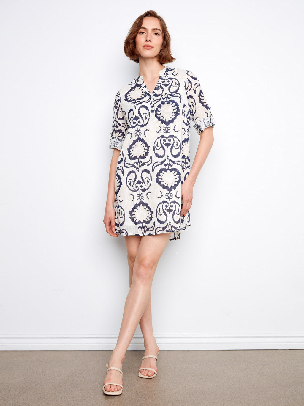 Robe chemise Henley imprimée en mélange de coton - Motif