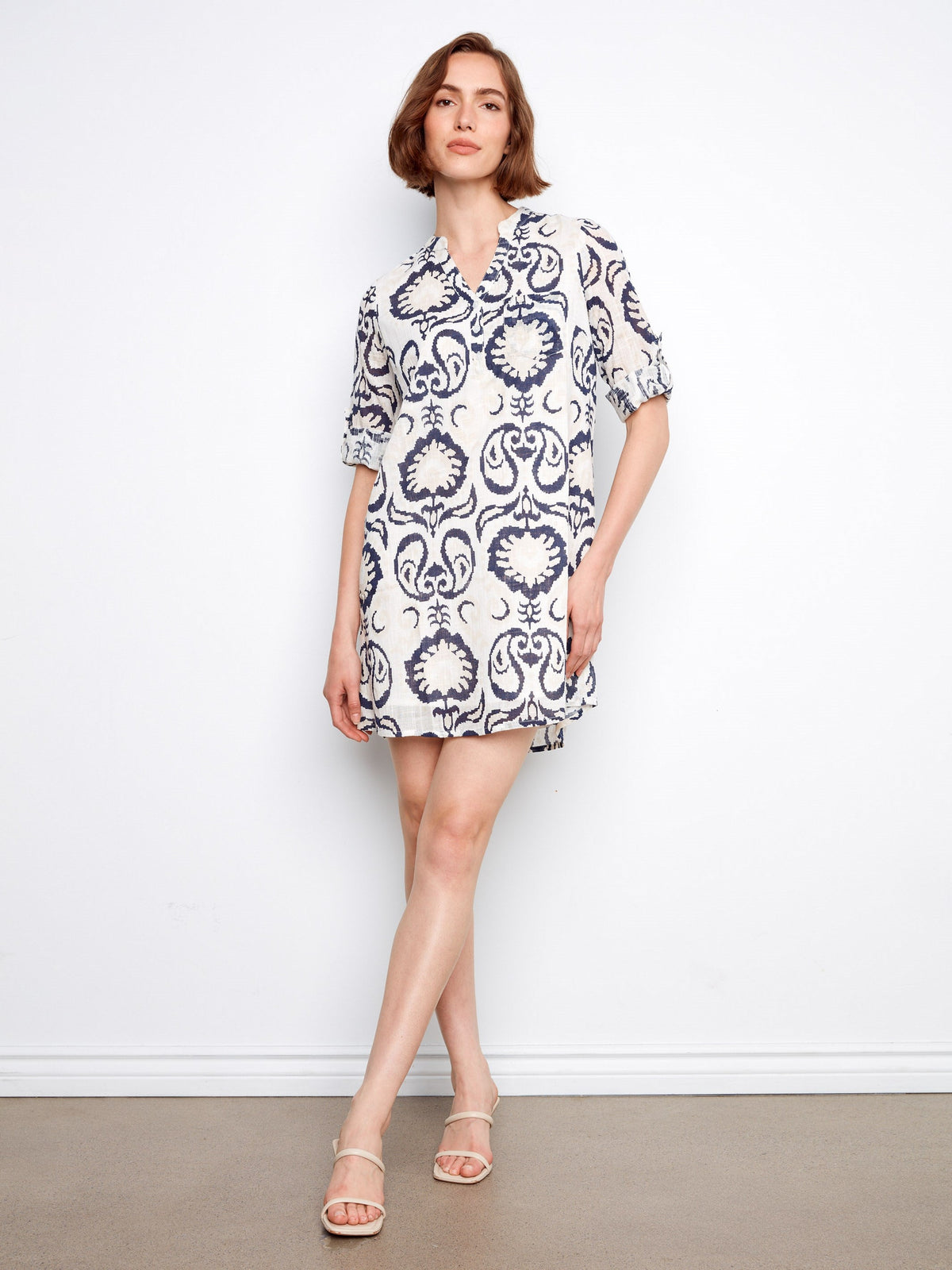Robe chemise Henley imprimée en mélange de coton - Motif
