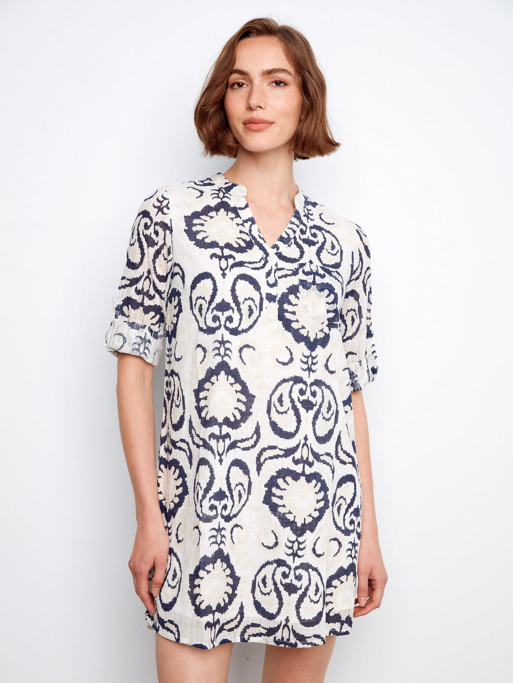 Robe chemise Henley imprimée en mélange de coton - Motif