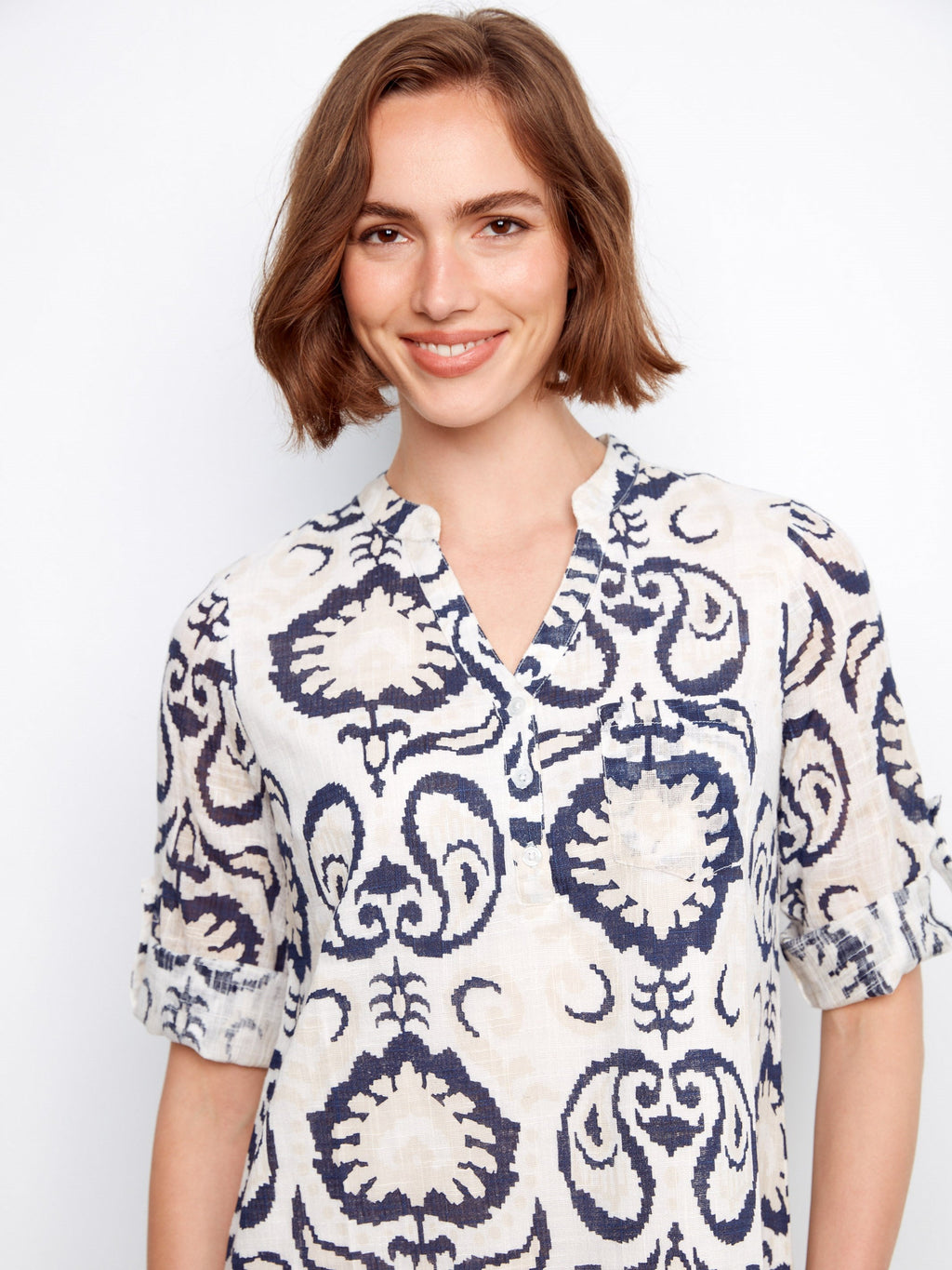 Robe chemise Henley imprimée en mélange de coton - Motif