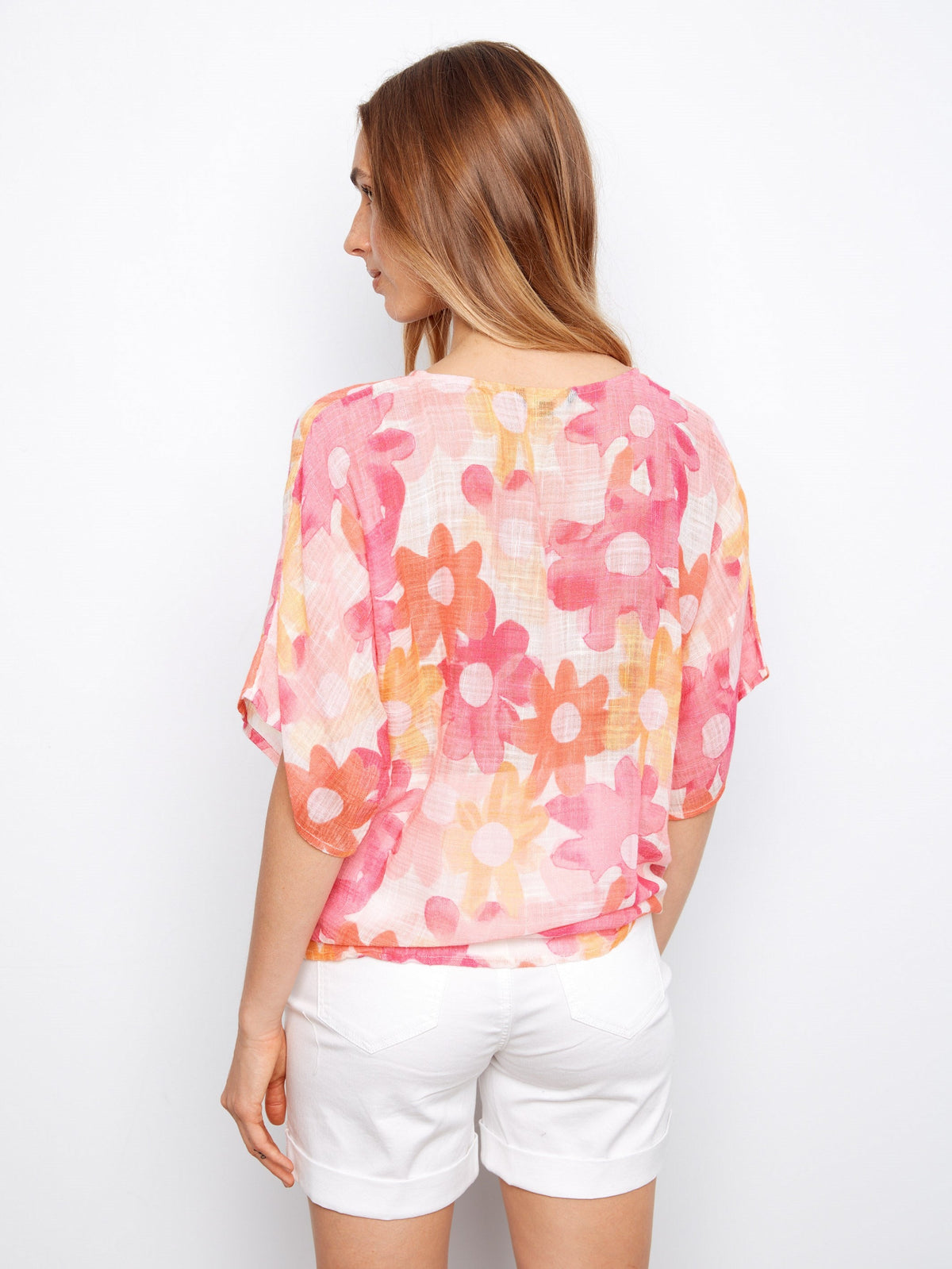 Blouse en gaze de coton imprimée à nouer sur le côté - Fleurie et colorée