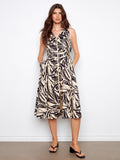 Robe midi à imprimé abstrait en voile de coton à fermeture éclair sur le devant