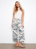 Pantalon fuselé en sergé court imprimé à poches plaquées - Floral