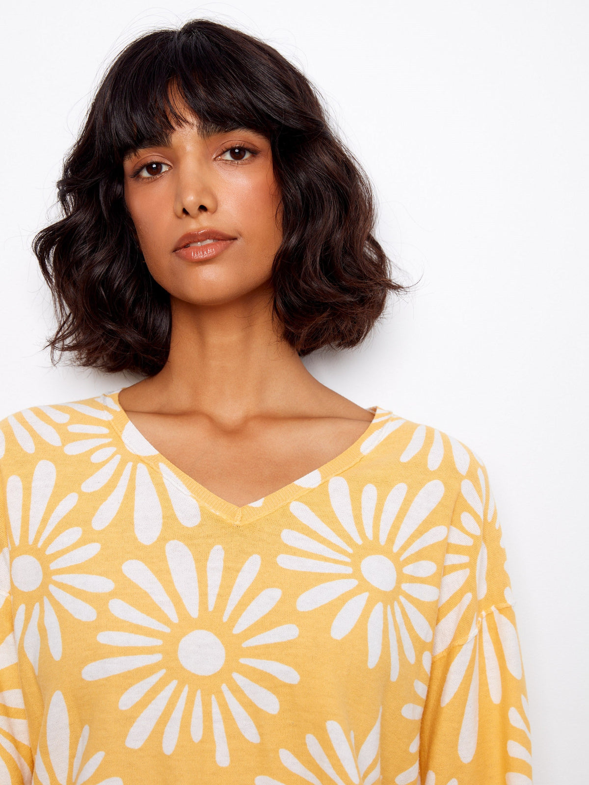 Pull réversible imprimé à col en V - Jaune