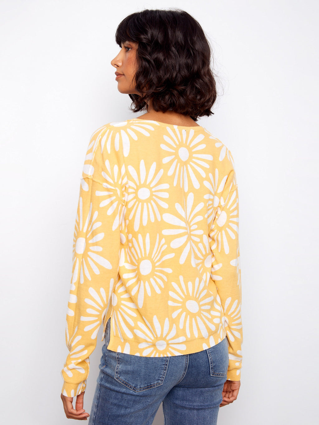 Pull réversible imprimé à col en V - Jaune