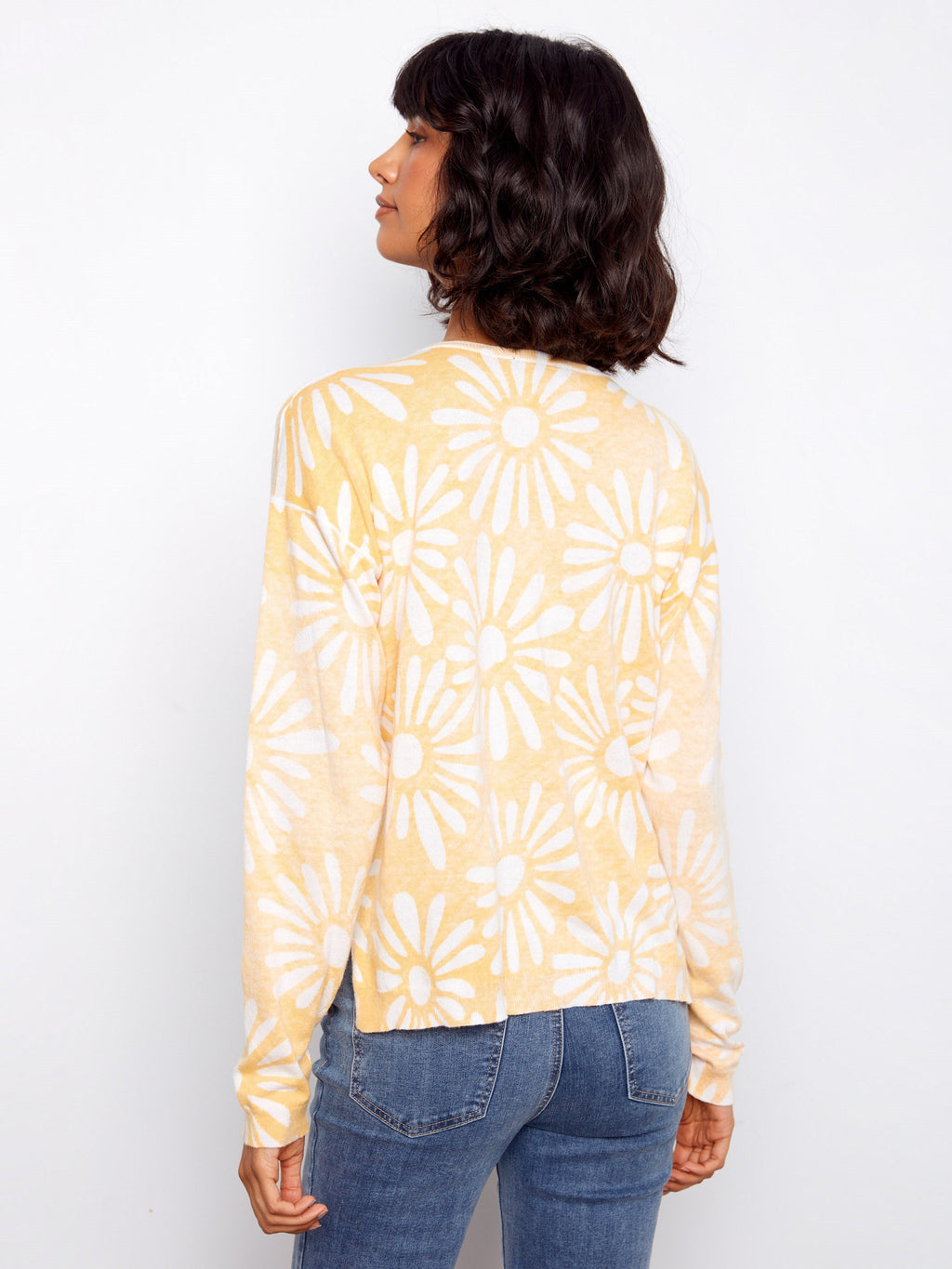 Pull réversible imprimé à col en V - Jaune