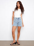 Short en jean à revers roulés - Bleu clair