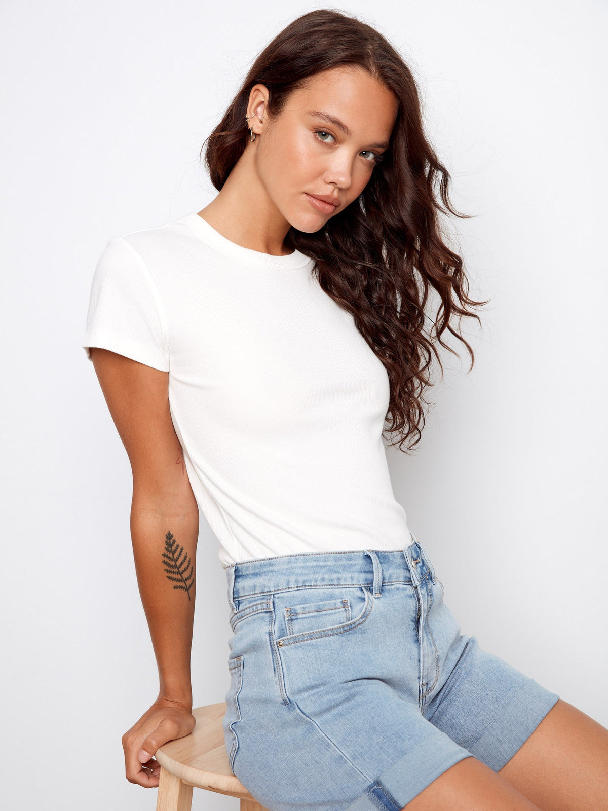 Short en jean à revers roulés - Bleu clair