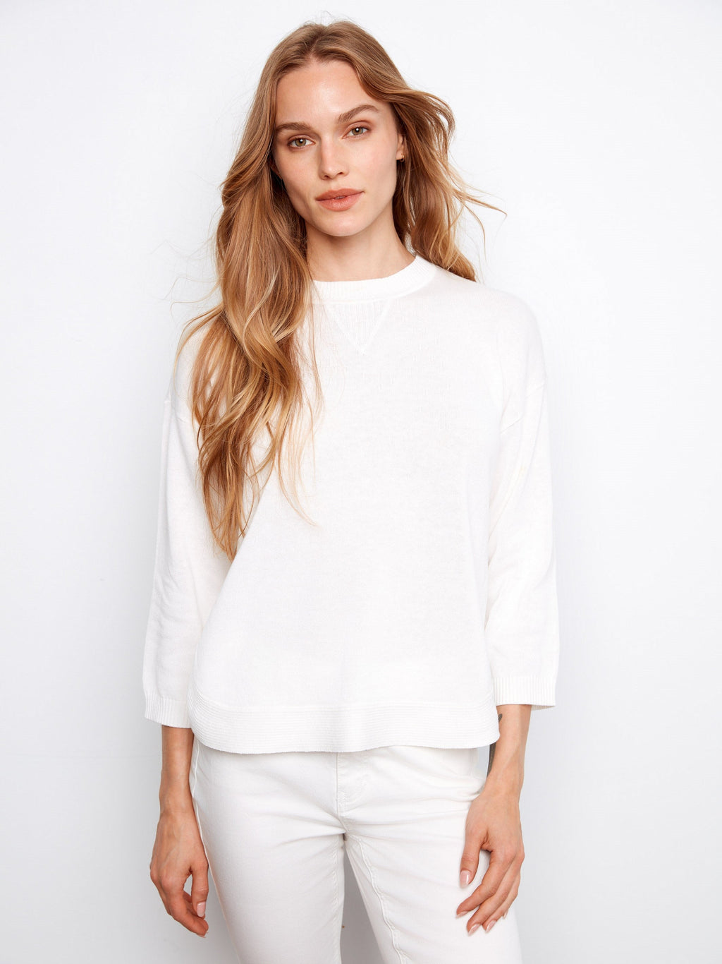 Pull en coton à ourlet arrondi - Blanc