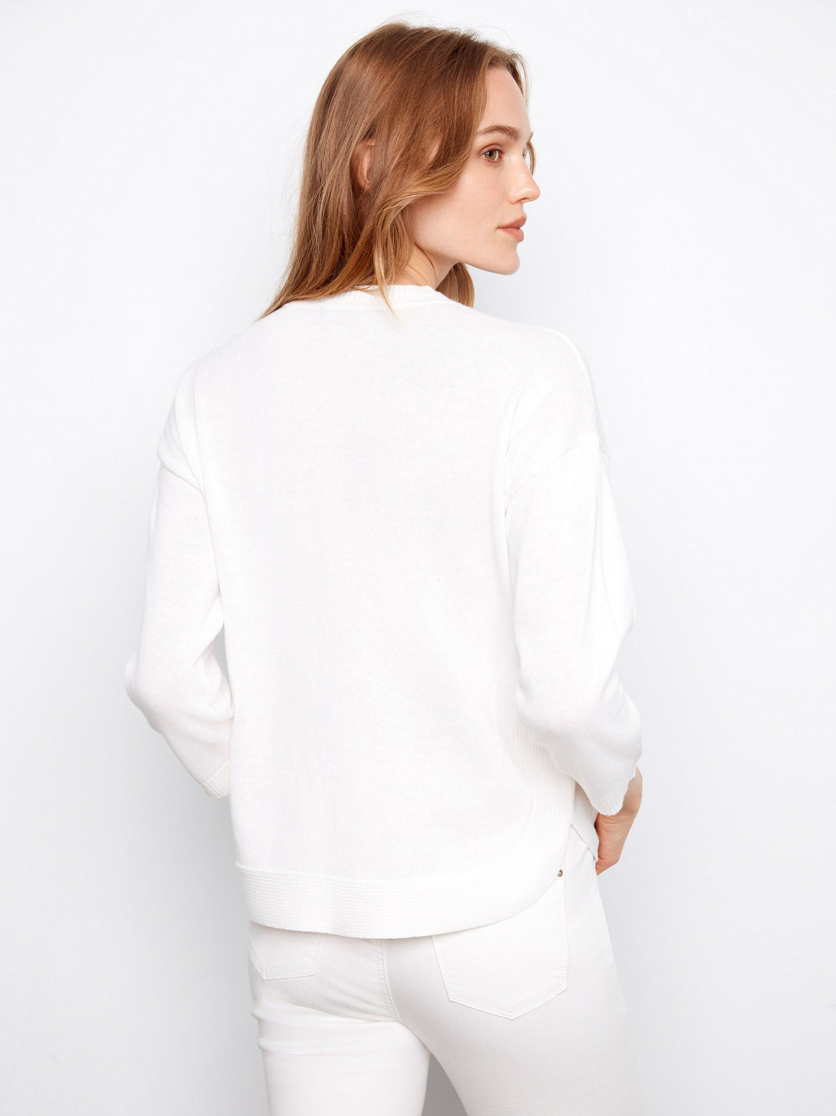 Pull en coton à ourlet arrondi - Blanc