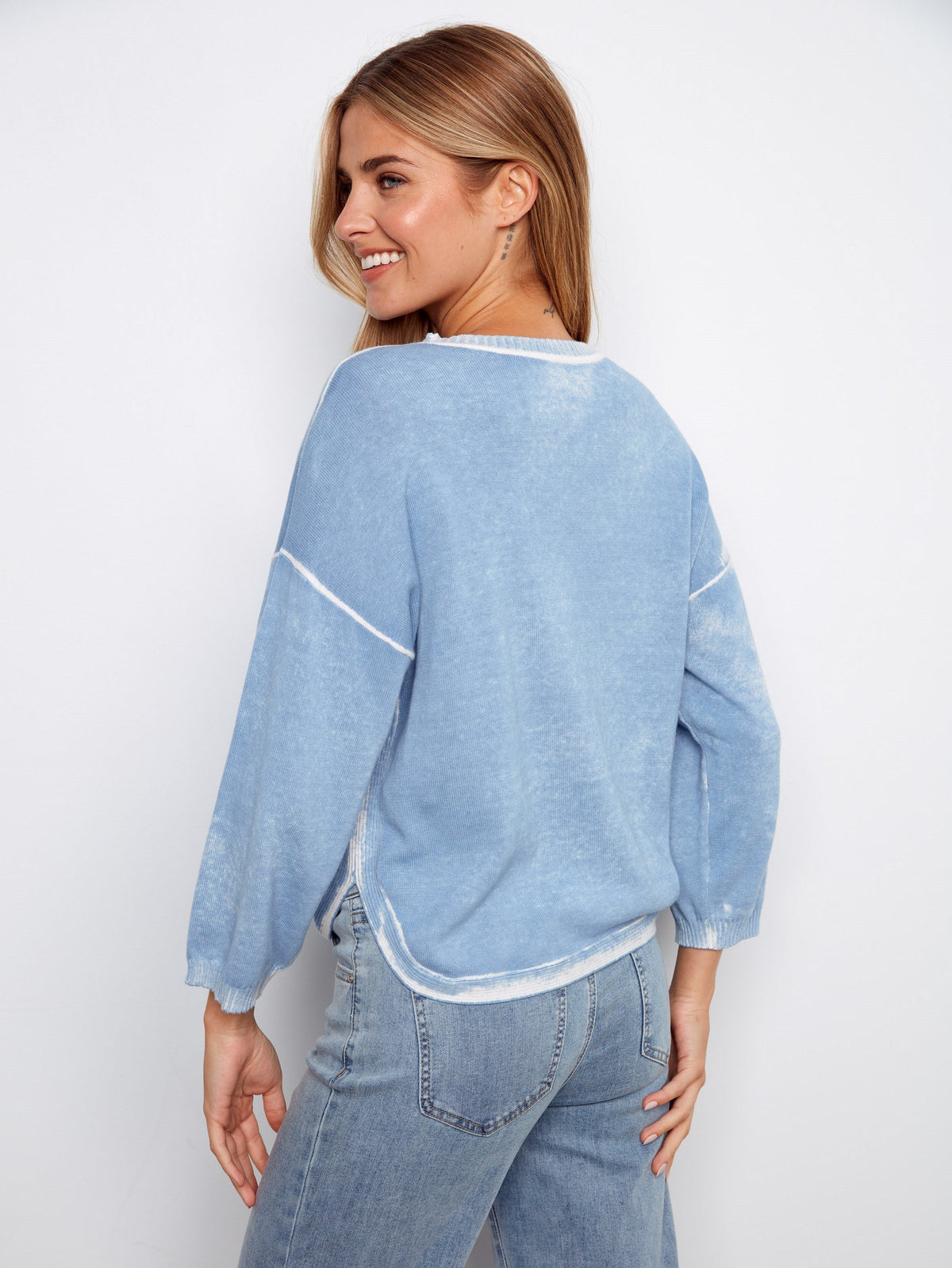Pull en coton à ourlet arrondi - Bleu clair