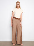 Pantalon large ceinturé en satin - Sable