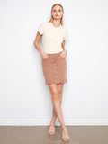 Jupe-culotte boutonnée en sergé à ourlet festonné - Marron