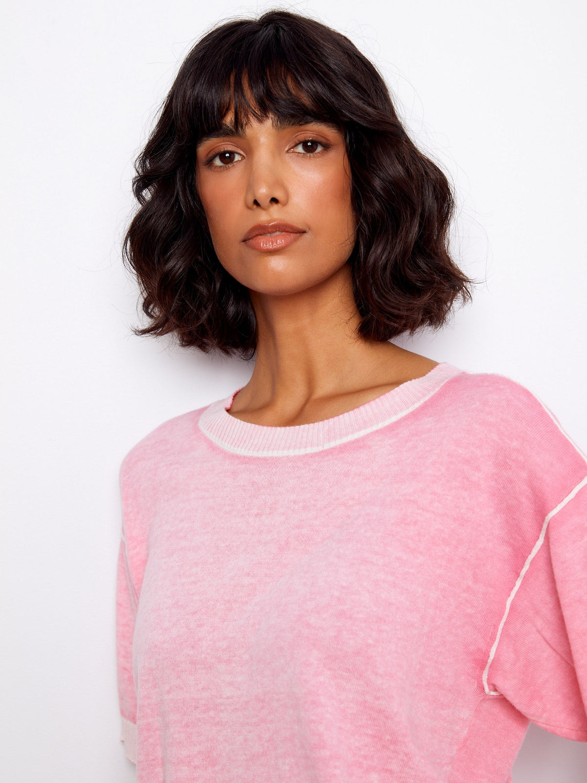 Pull à manches courtes et imprimé inversé - Rose