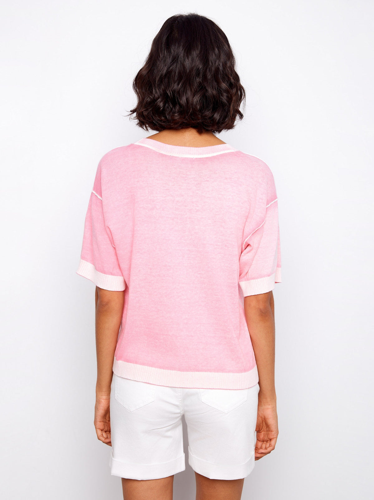 Pull à manches courtes et imprimé inversé - Rose