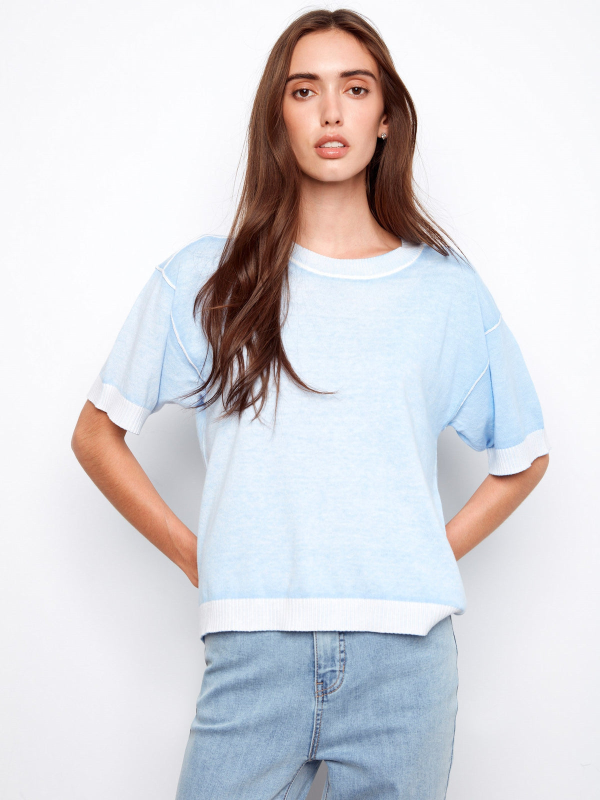 Pull à manches courtes et imprimé inversé - Bleu clair