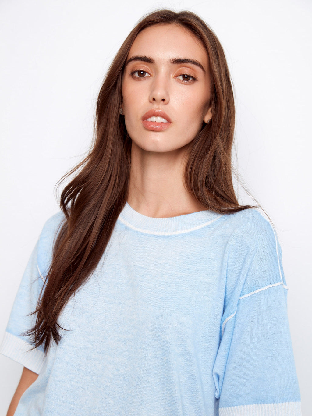 Pull à manches courtes et imprimé inversé - Bleu clair