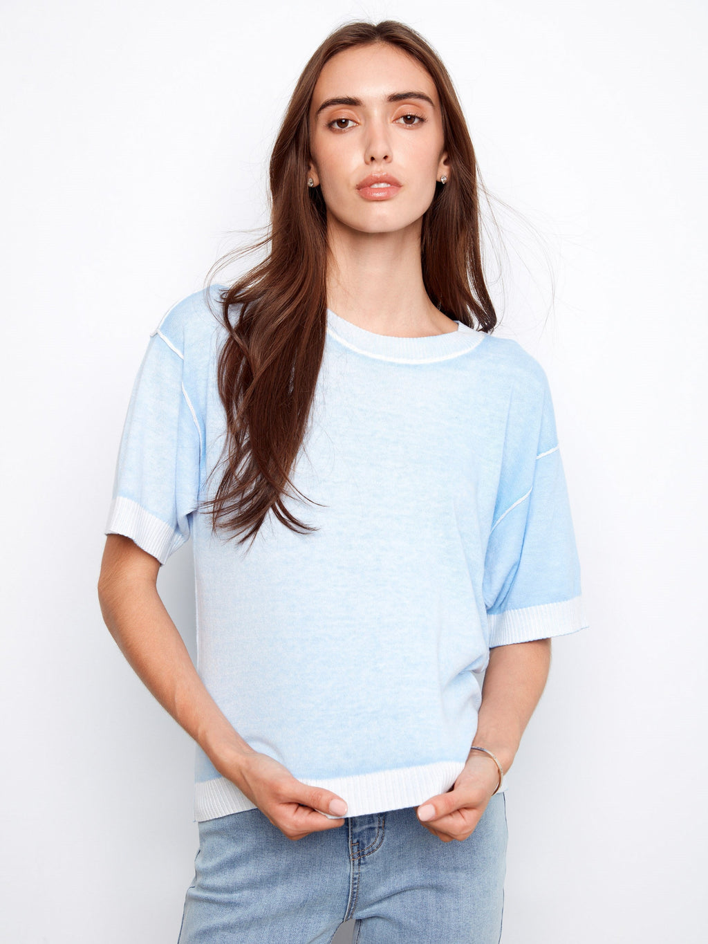 Pull à manches courtes et imprimé inversé - Bleu clair