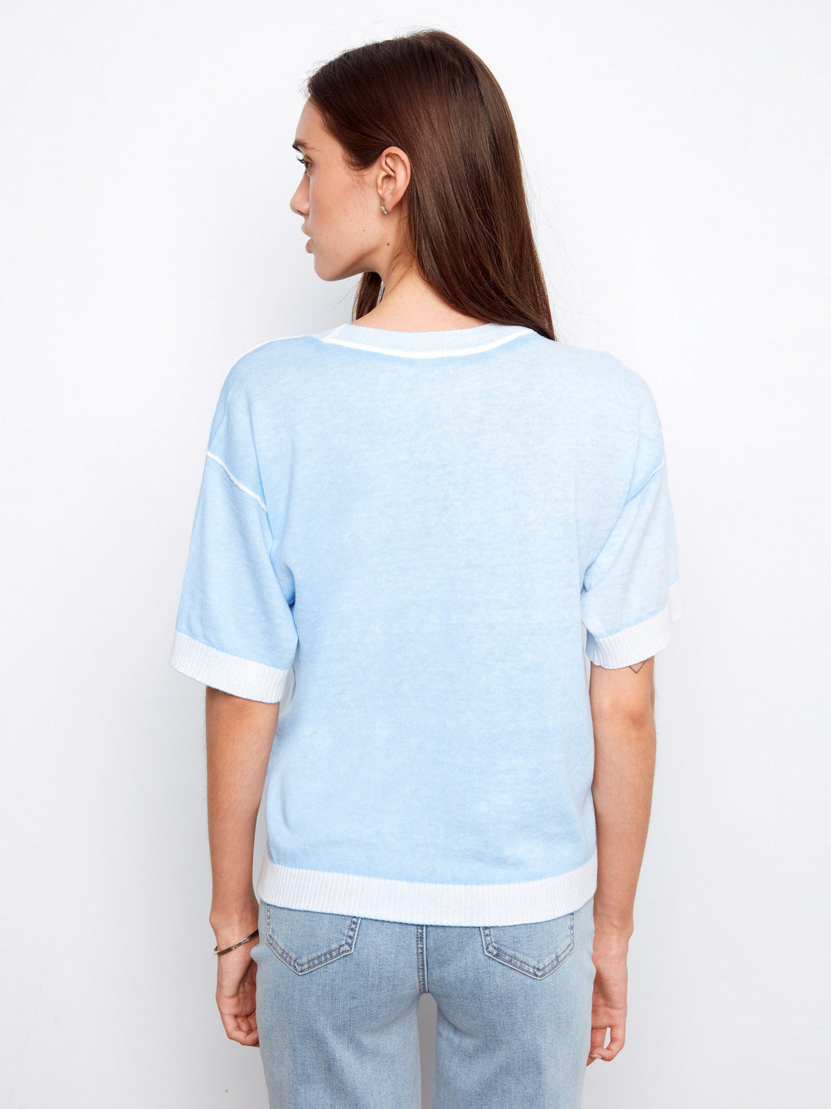 Pull à manches courtes et imprimé inversé - Bleu clair