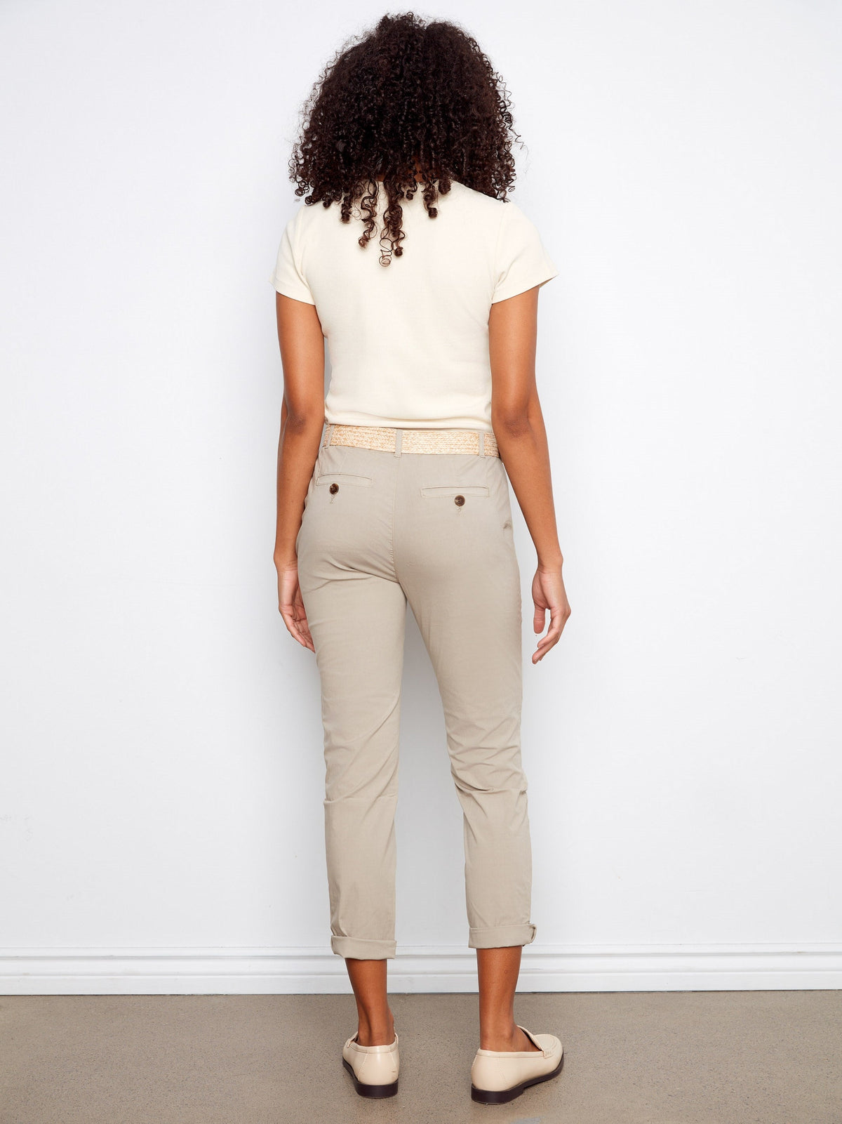 Pantalon Coupe Slim Avec Ceinture - Grège