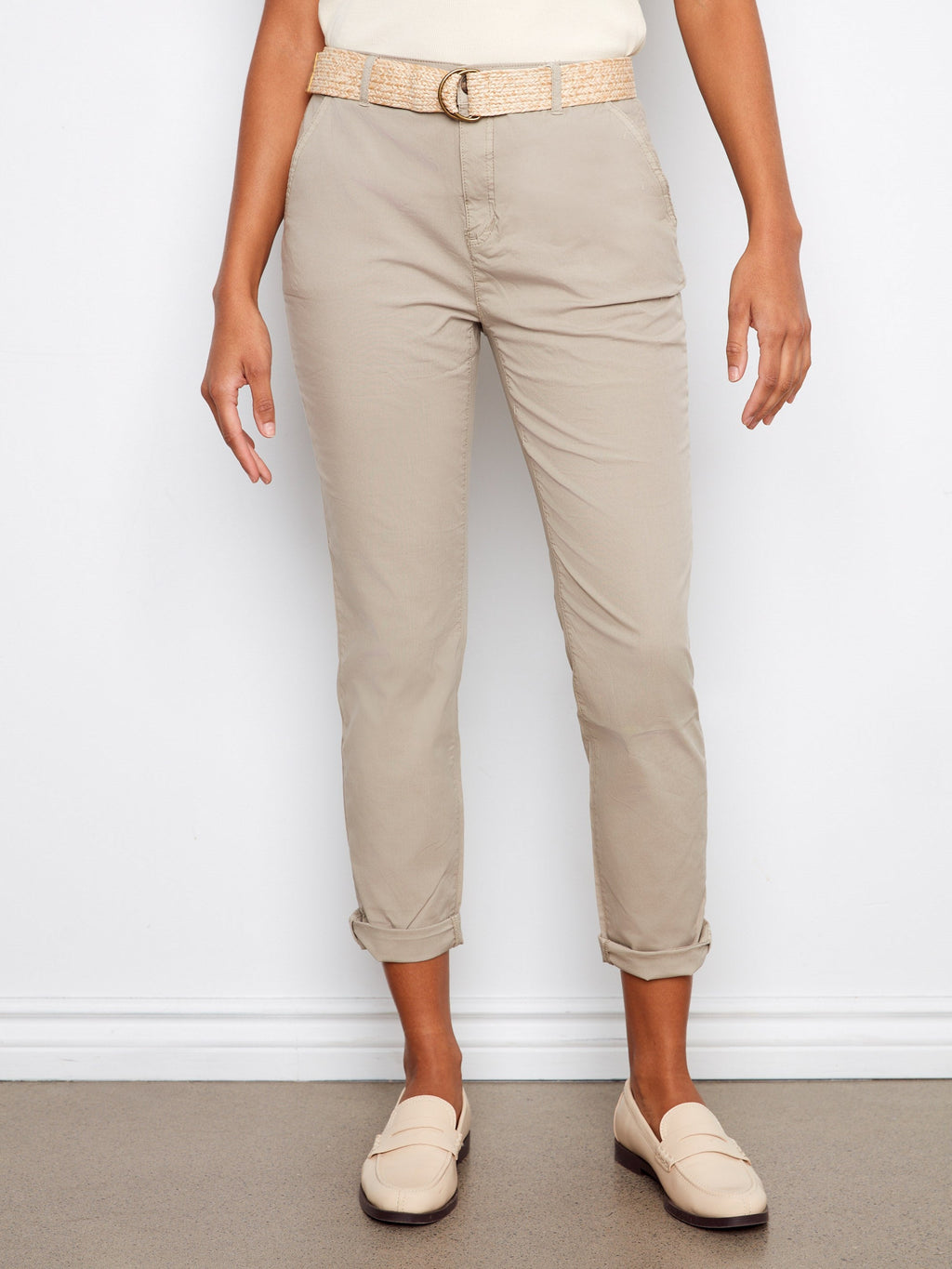 Pantalon Coupe Slim Avec Ceinture - Grège