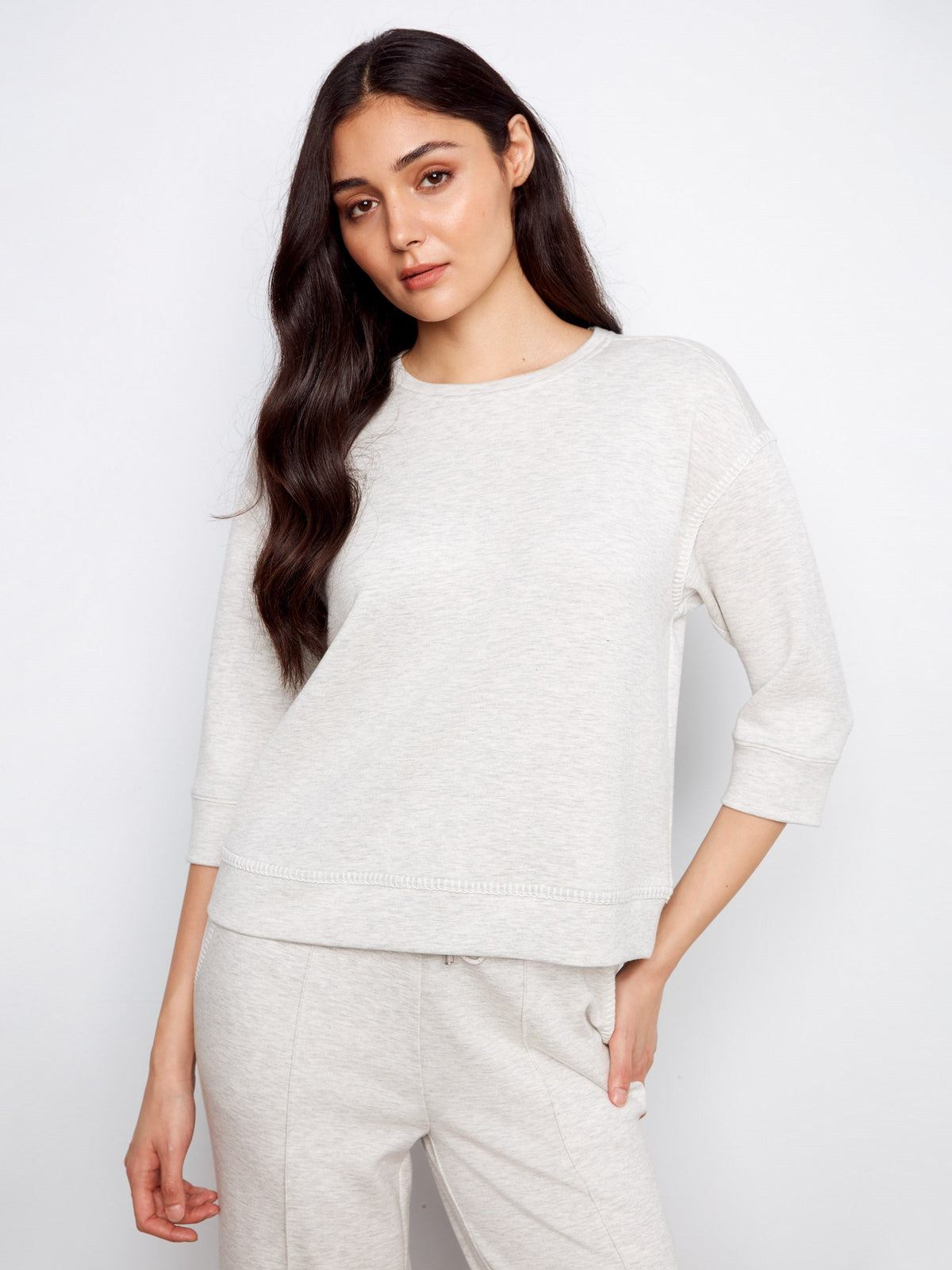 Haut à manches 3/4 - Gris clair chiné