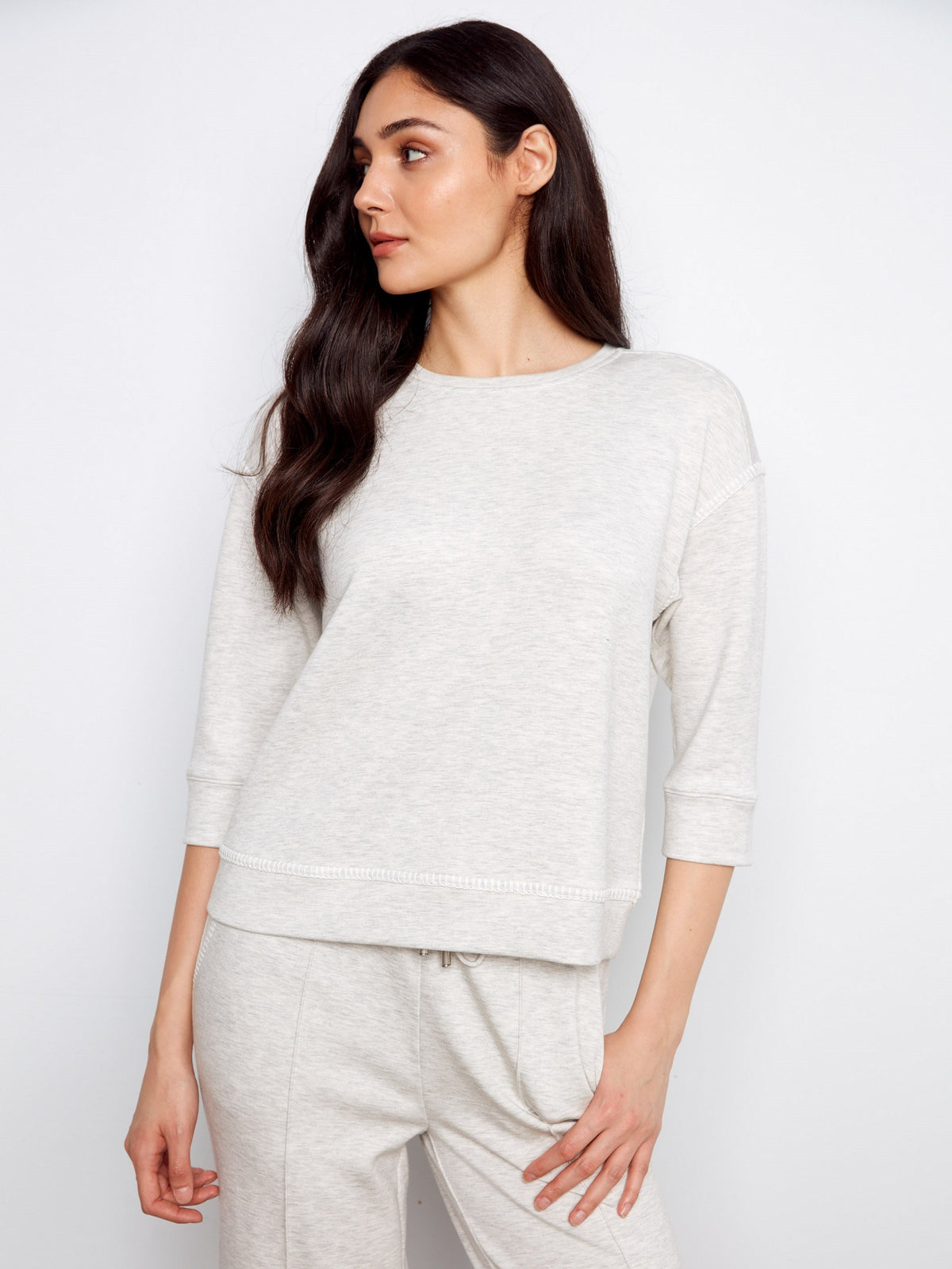 Haut à manches 3/4 - Gris clair chiné