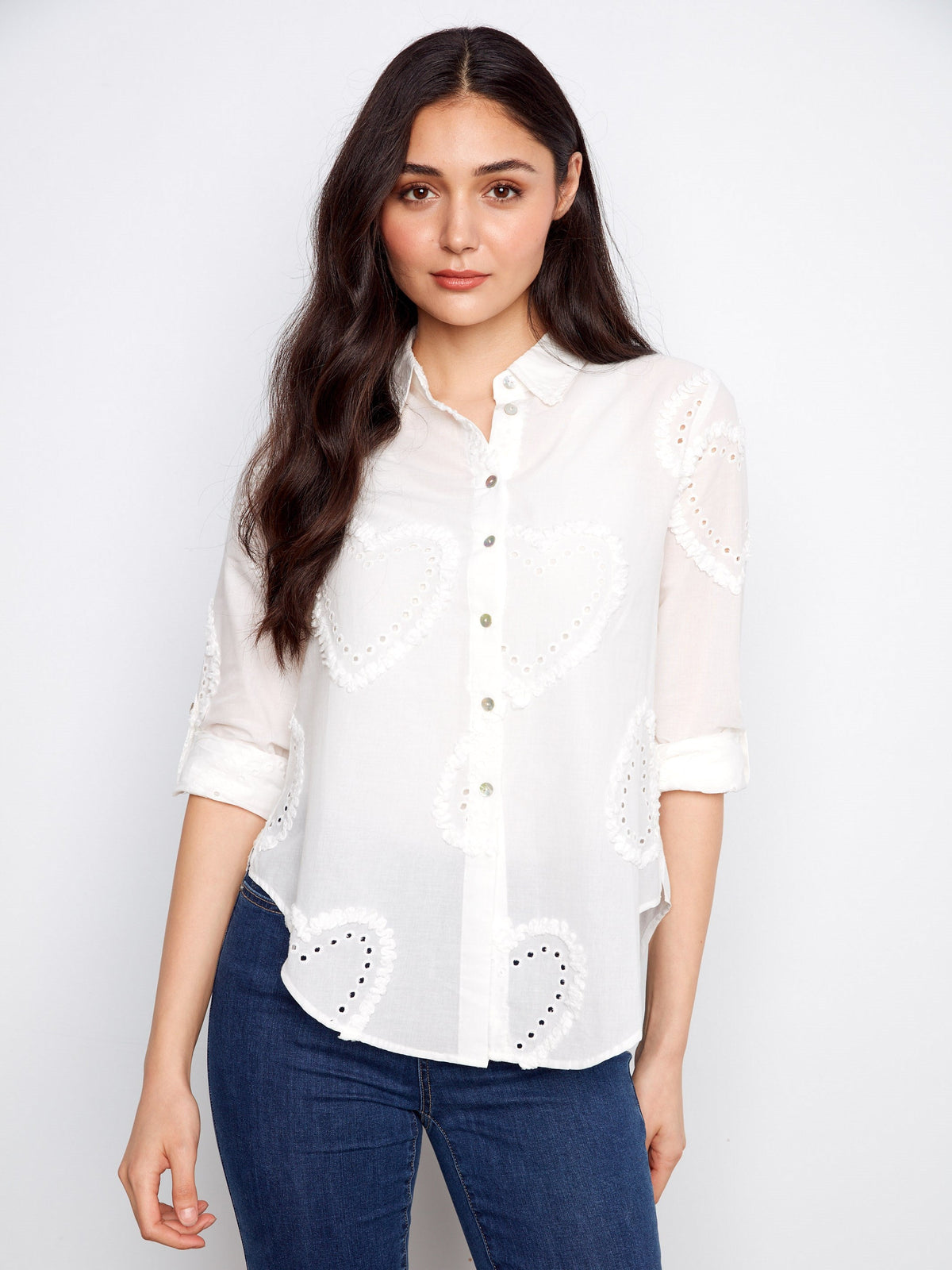 Chemise boutonnée en coton texturé - Blanc