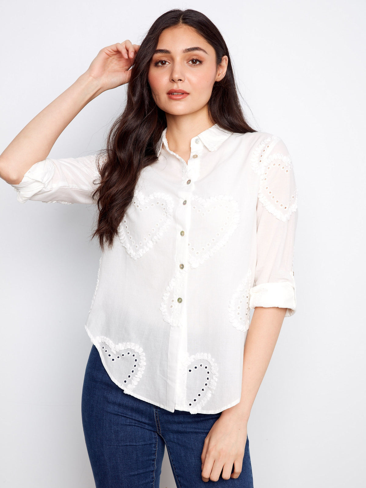 Chemise boutonnée en coton texturé - Blanc