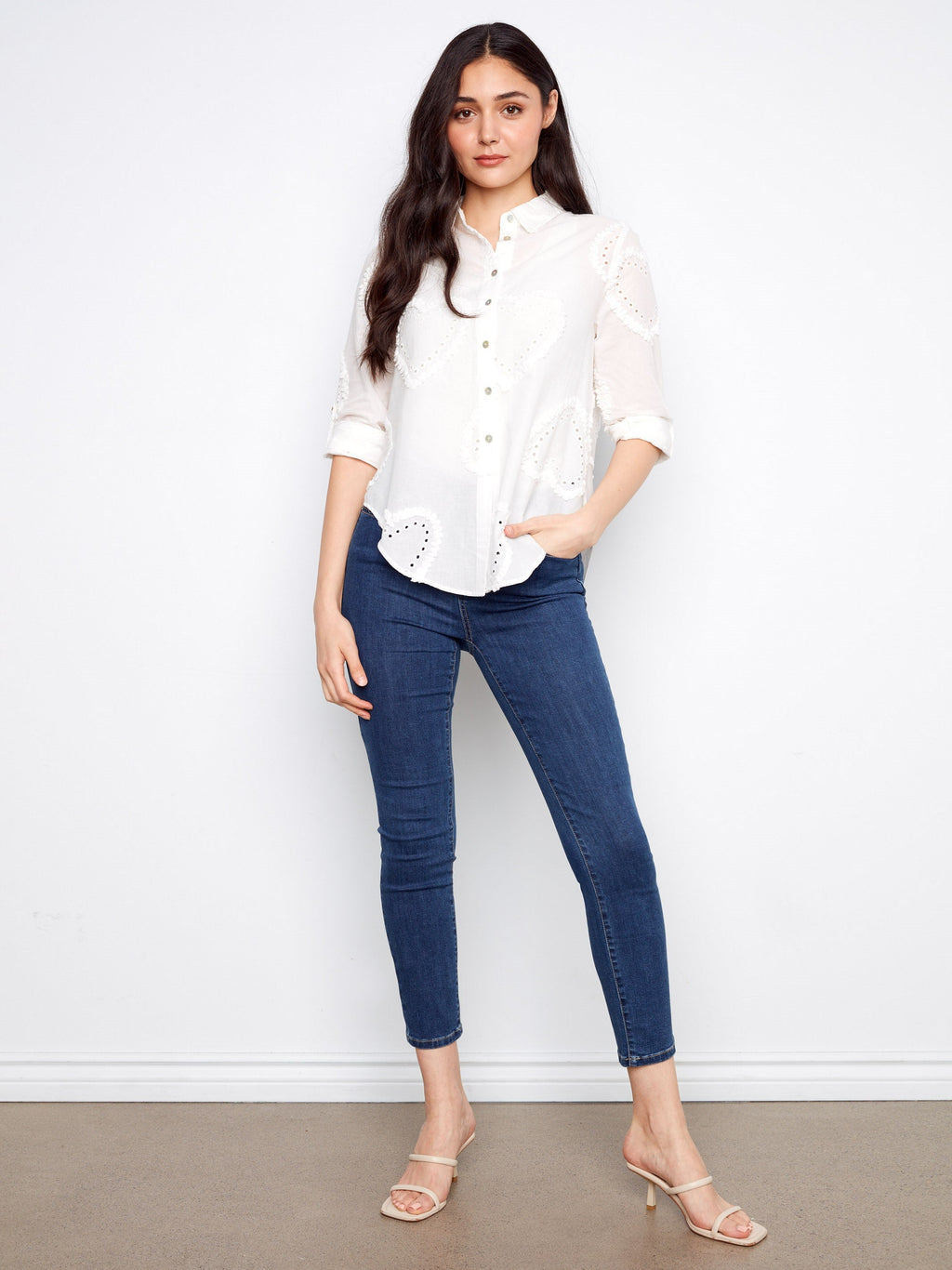 Chemise boutonnée en coton texturé - Blanc