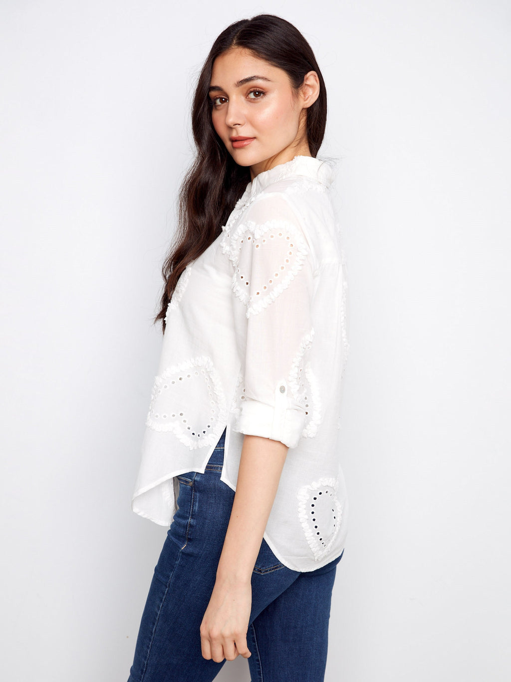 Chemise boutonnée en coton texturé - Blanc