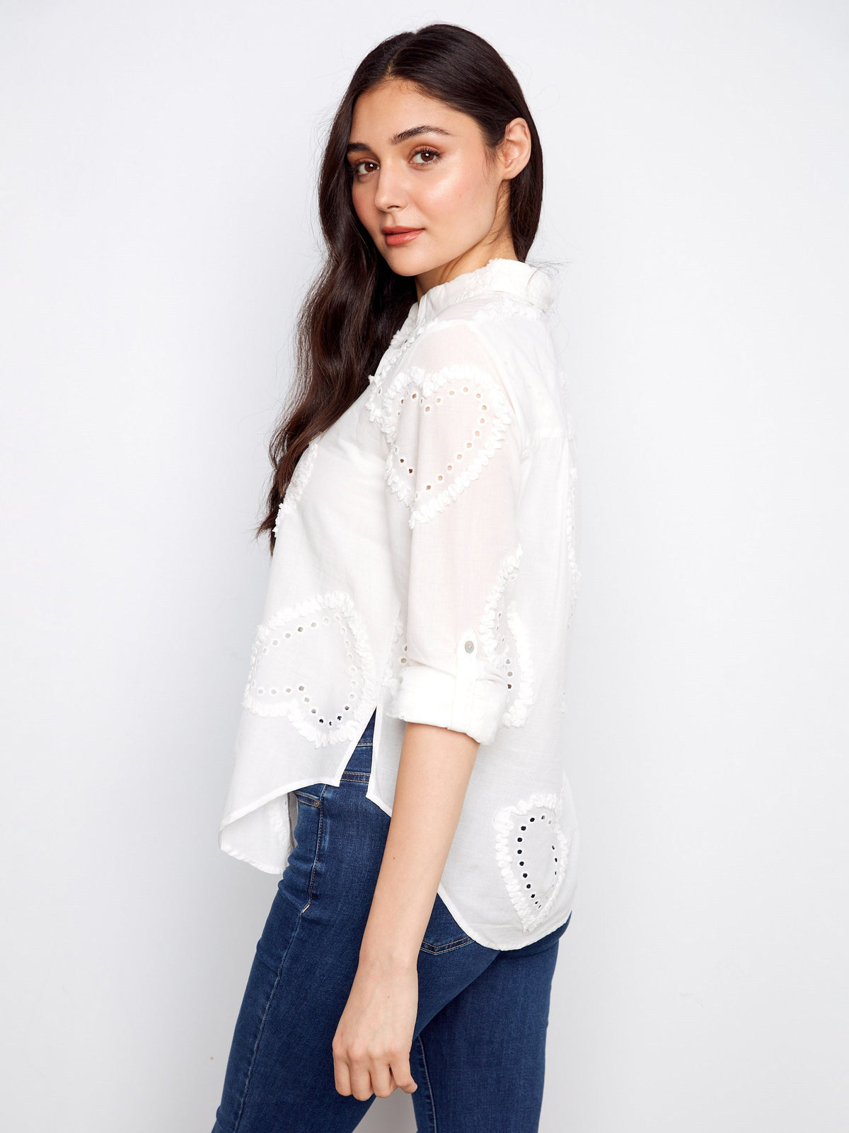 Chemise boutonnée en coton texturé - Blanc