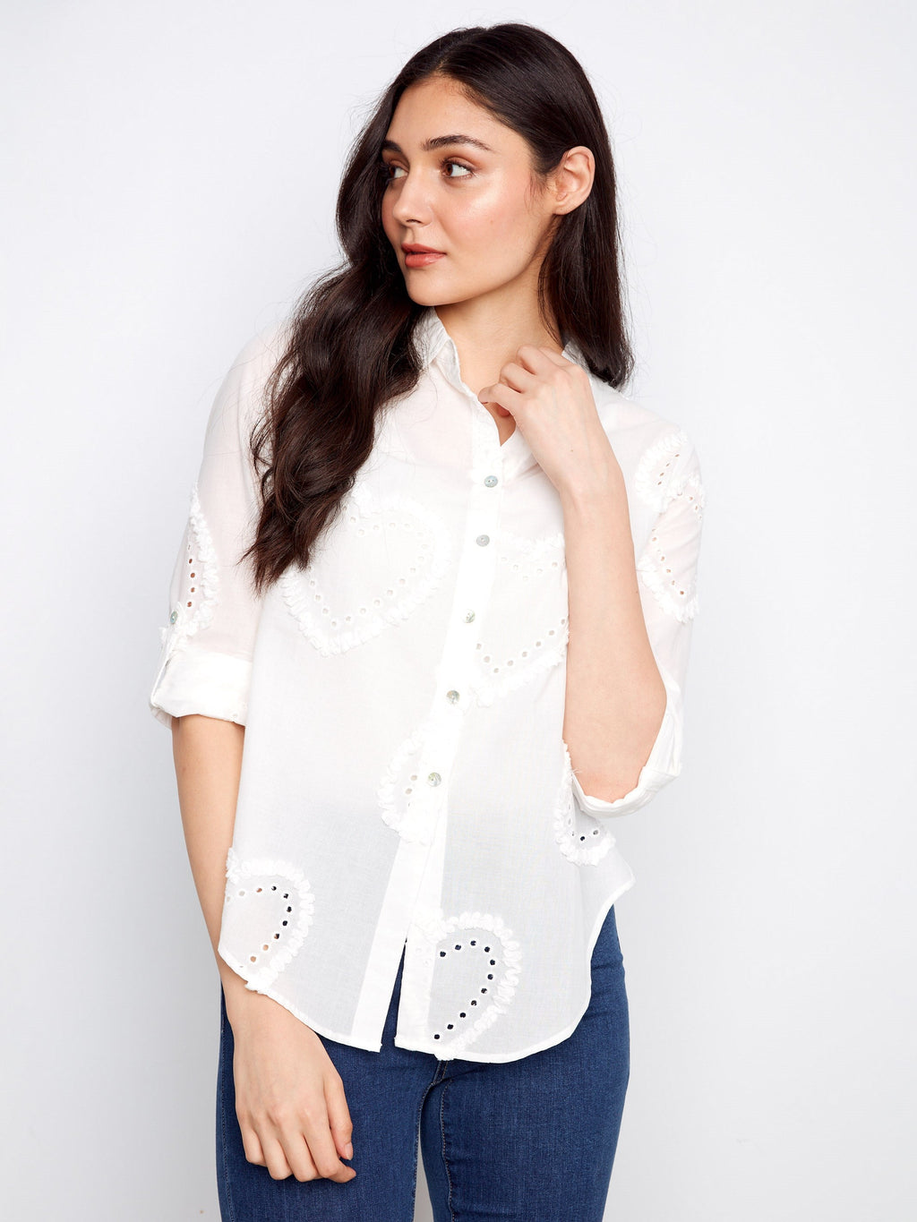 Chemise boutonnée en coton texturé - Blanc